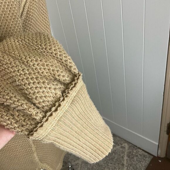 FREE PEOPLE She's A Keeper Thermal Waffle Knit Sweater Winter Wheat Tan XS - Picture 5 of 13